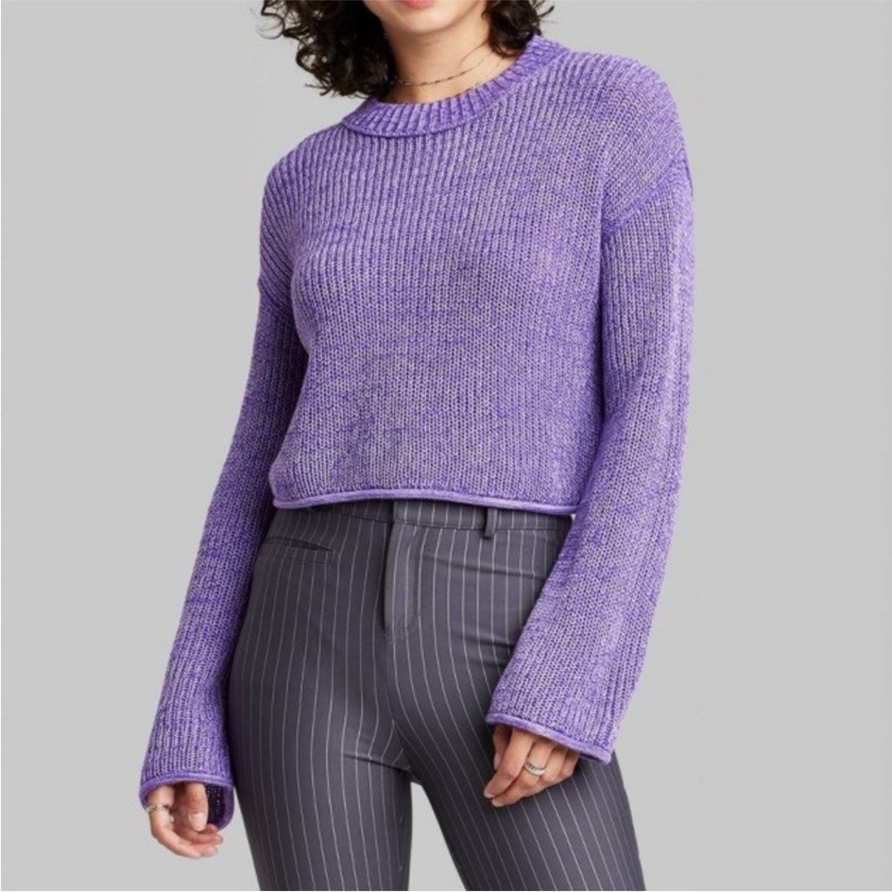 Wild fable purple cropped cable knit crewneck sweater XS